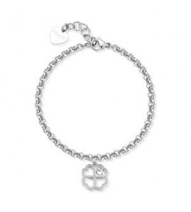 Bracciale Donna Gioielli S\'agapò Lucky Light in acciaio con Quadrifoglio e Cristallo skt45