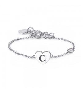 Bracciale Donna Gioielli Sagapò Click in acciaio con Cuore e iniziale C sck120