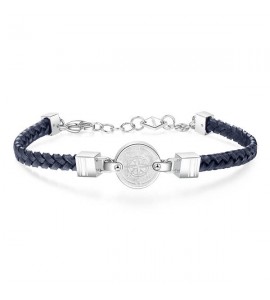 Bracciale Uomo Gioielli Sagapò Medal in acciaio 316L e pelle blu con Rosa dei Venti smd12